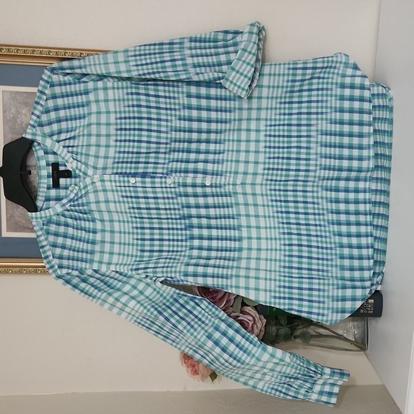J.Crew Popover Shirt in Gingham Ikat Size 10 Large Casual Lagenlook Peasant - Picture 3 of 8